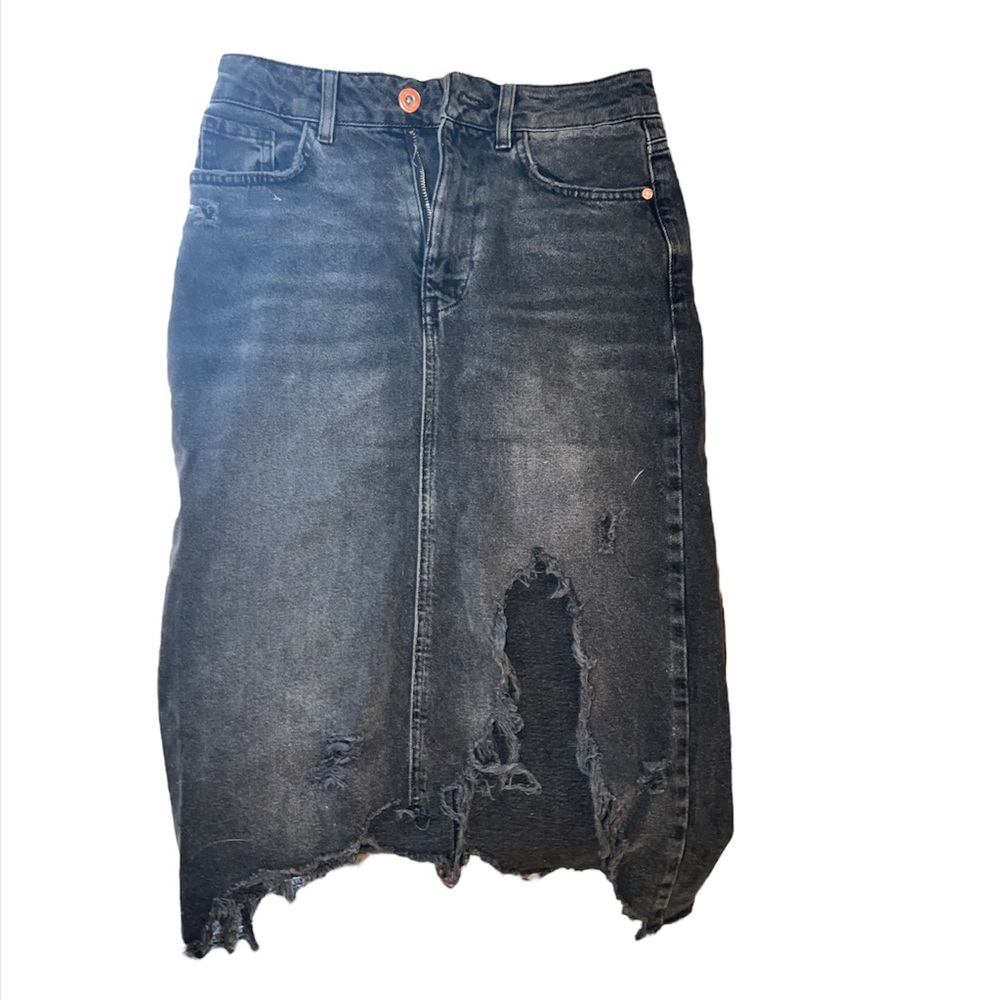 Ripped jean midi skirt